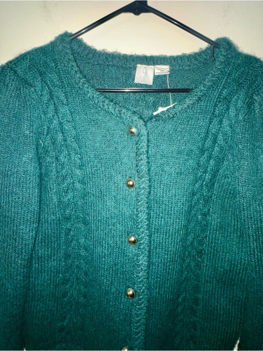NWT Joie Emerald Green Cable Knit Cardigan with Gold Buttons - Picture 2 of 11